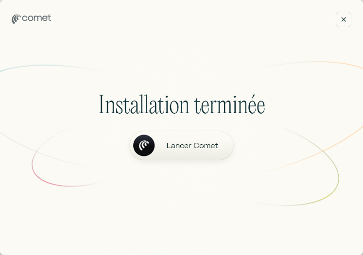 Interface d'installation de Comet Browser