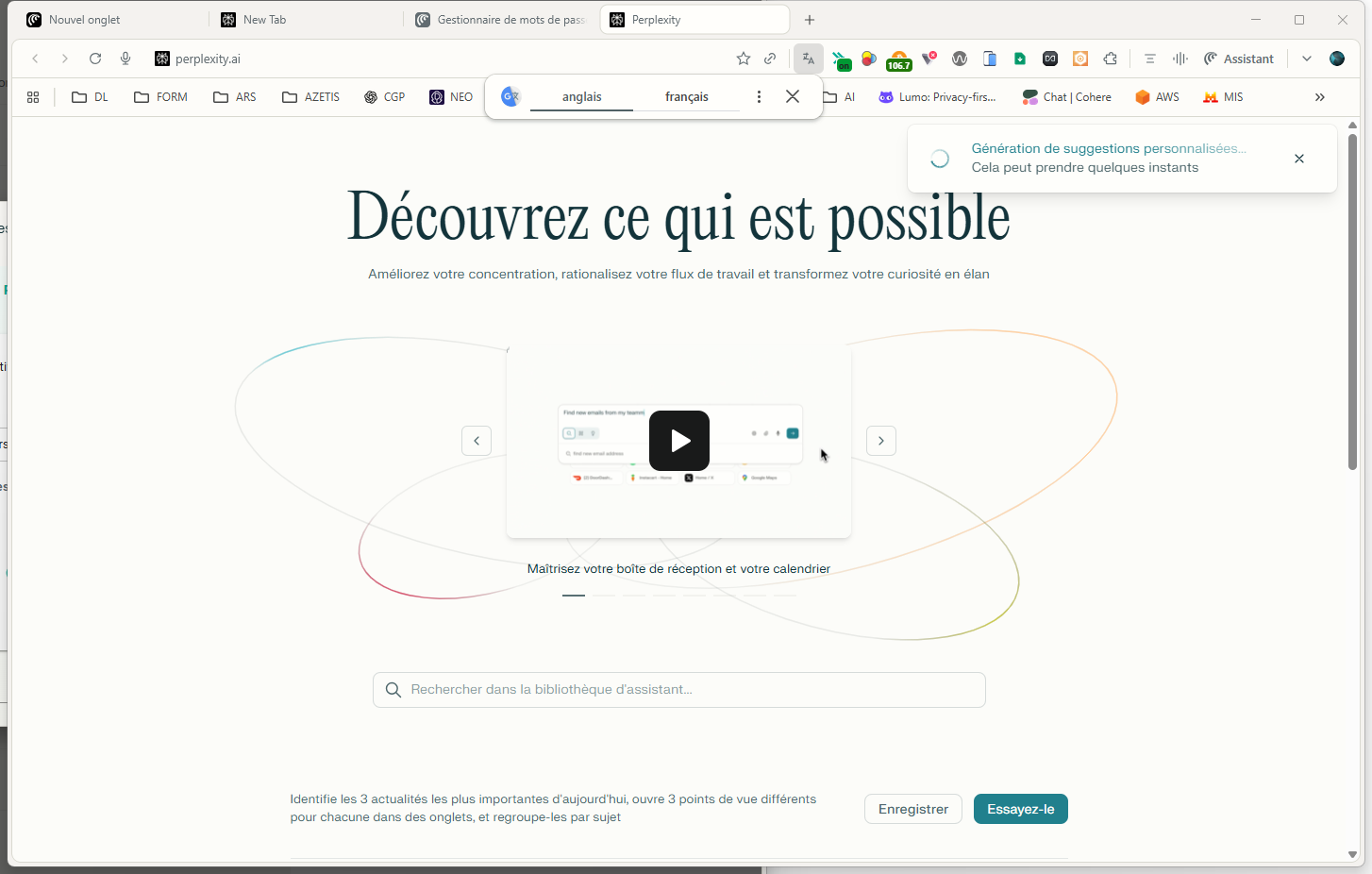 Page d'accueil Comet avec assistant IA