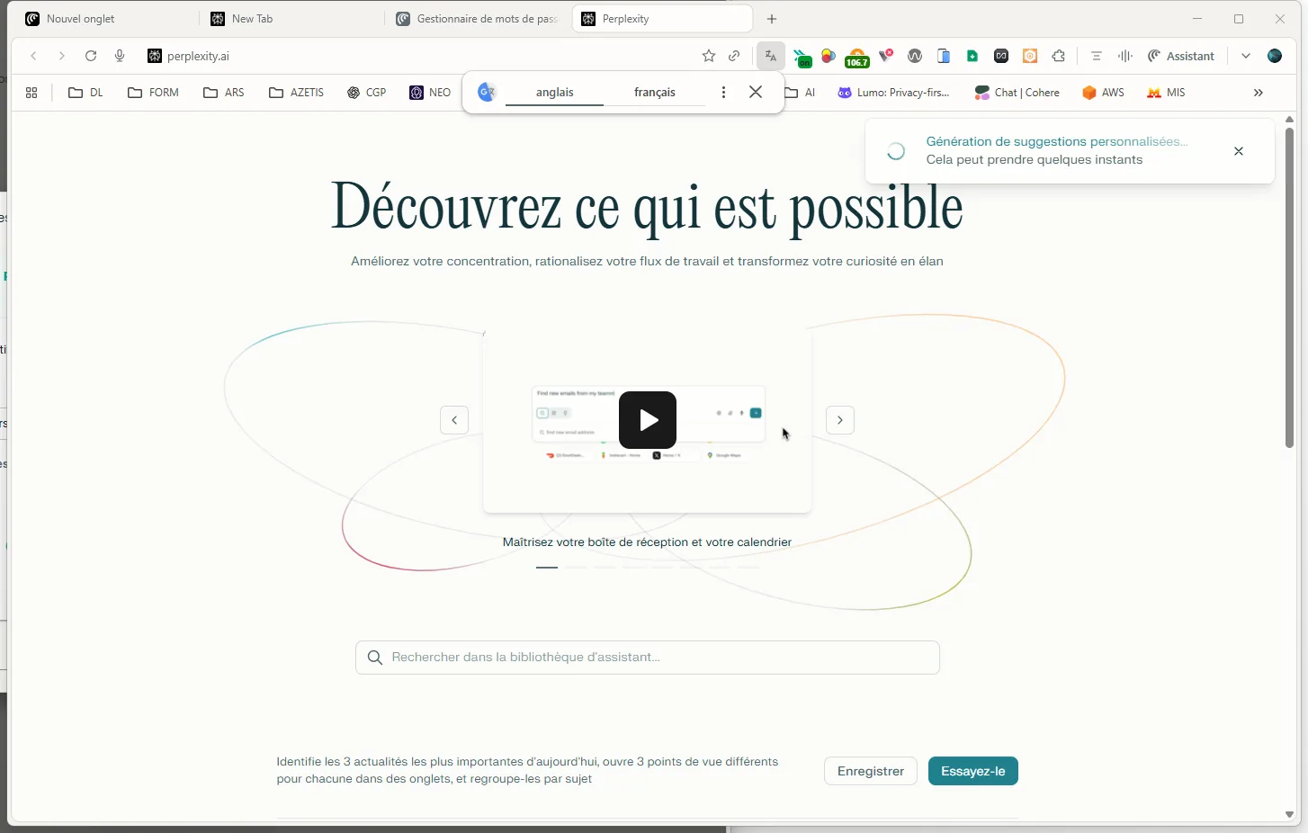Page d'accueil Comet avec assistant IA