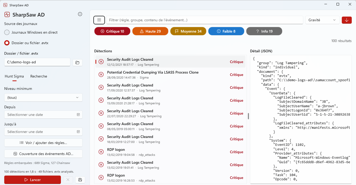 SharpSaw AD — détections Active Directory par gravité