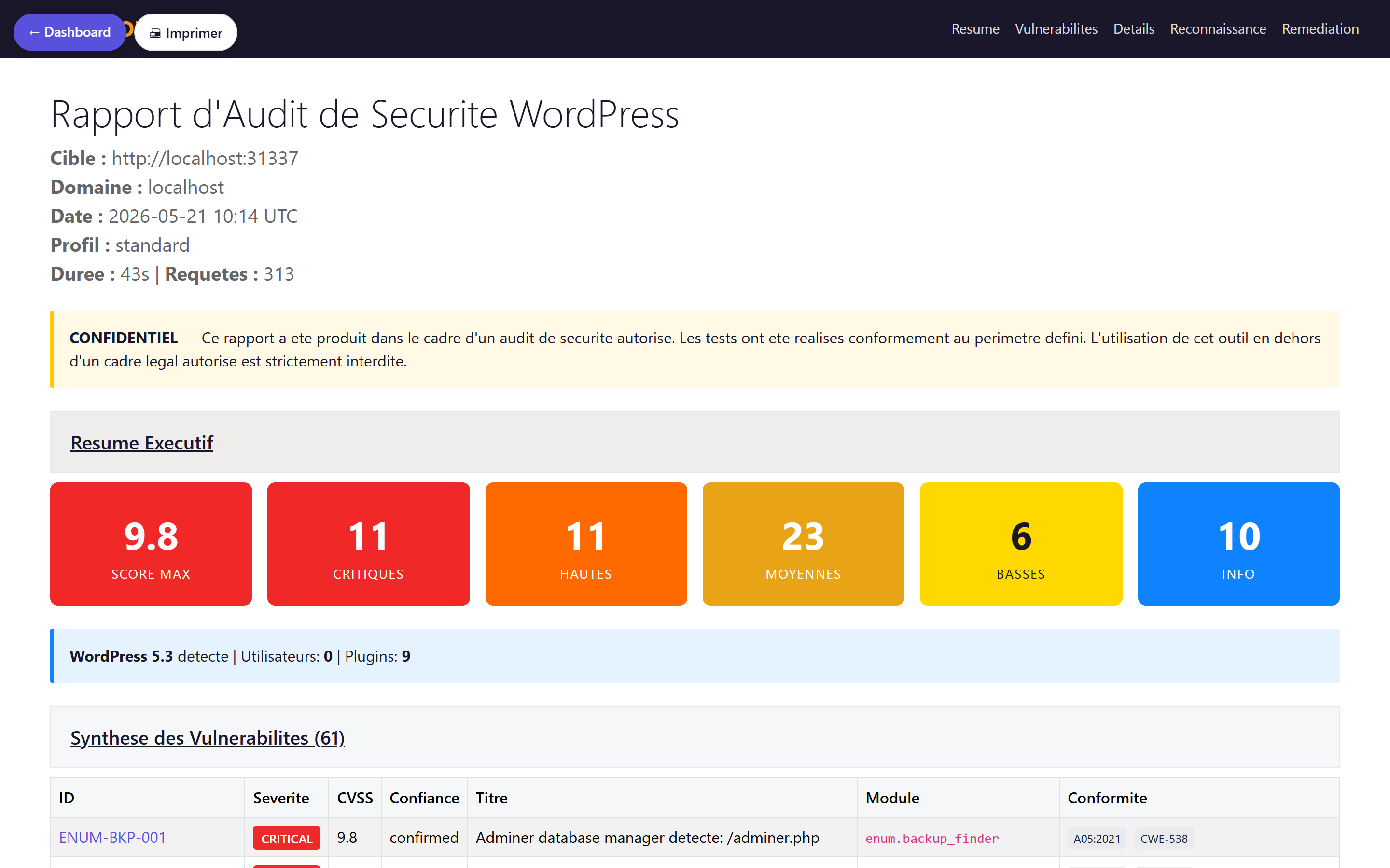 WordPress Bazooka — rapport d'audit exportable